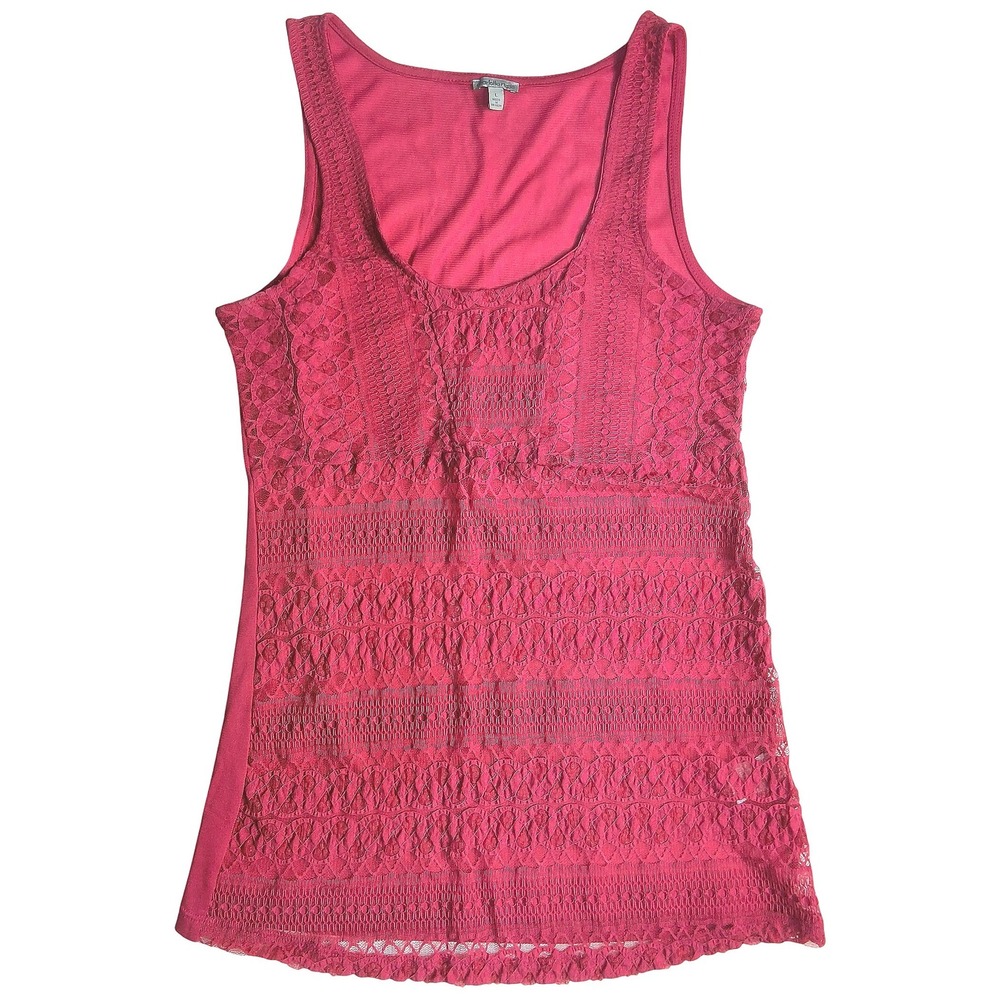 Boho Charlotte Russe‎ Tank Top Women L Pink Lace Front Sleeveless Scoop Neck